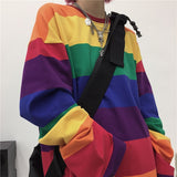 Christmas Gift New Women's T-shirts Harajuku Oversized Female T Shirt Rainbow Striped Woman Tshirt Long Sleeve Casual Ladies Girls Tshirts Tops