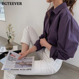 Christmas Gift BGTEEVER Vintage Turn-down Collar Women Blouse Shirts Autumn Winter Thicken Female Blouse Tops Workwear Purple Shirts 2021