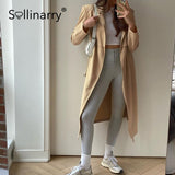 Christmas Gift Autumn long winter trench coat women Fashion pocket high split windproof coat female top Long sleeves v-neck outwear