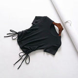 Kukombo Sexy V Neck Cropped Tank Tops Women Drawstring Tie Up Front Camis Candy Colors Streetwear Slim Fit Ribbed Crop Top