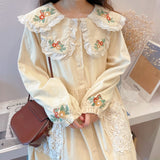 Kukombo Back to school outfit Dress 2023 Spring Female Vintage Corduroy Doll Collar Age Reduction College Style Waist Slimming Embroidered Vestidos