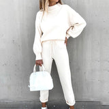 Christmas Gift Casual Solid Sweatshirt Suit Women Autumn Turtleneck Pullover and Pencil Pants Winter Plus Size Female Tracksuit 2 Piece Sets