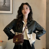 Kukombo Autumn Korean Fashion Leather Jackets Women Patchwork Loose Casual Short Coat Female High Street Winter Warm Jacket Ladies 2022