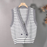 Kukombo 2022 New Spring Autumn Women Sweaters Striped Sleeveless Vest Waistcoat Knitted Vintage Wild Short Tops SWV3085JX