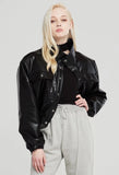 Kukombo Autumn Spring Solid Casual Jacket Women Female Chic Long Sleeve PU Leather Jacket With Quilted Lining Cropped Coat Outwear
