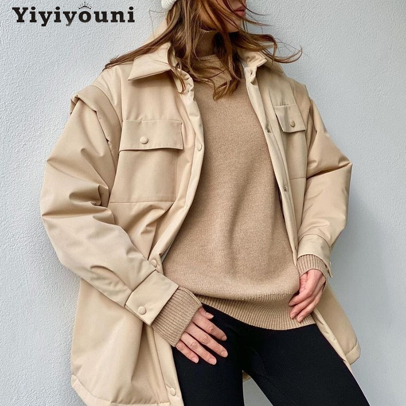 Christmas Gift Removable Sleeves Autumn Winter Cotton Liner Parkas Women Single Breasted Splice Padded Jackets Female Solid Coat 2021