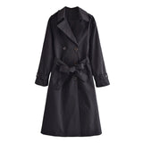 Kukombo Elegant Lapel Double Breasted Long Women Trench Coats Autumn Winter Overcoat Full Sleeve Belted Ladies Windbreaker