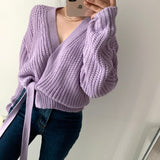 Kukombo Women Sweater Oversized Cardigan 2021 Fall Long Sleeve Coarse Yam Knitted Solid Plus Size Clothes V Neck Casual Lace Up