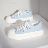 Kukombo Women Platform Flat Canvas Sport Sneakers Shoes Kawaii Korean Spring Casual Basket Tennis Athletic Trainers Anime Lolita