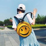 Kukombo Back to school  Funny Smiling Face Backpack Women Laptop Bag  Big Capacity Cartoon Printed Students Backpacks Children Nylon Travel Bag Yellow