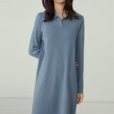 Christmas Gift FANSILANEN Polo Casual Long Knitted Sweater Dress Women Autumn Winter White Elegant Dress Female Long Sleeve Loose Blue Dress