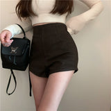 Kukombo Shorts Women High Waist Trousers Solid A-Line Vintage Korean Style Zipper Casual Fashion Sweatpants Summer Ins Sexy Ladies Chic