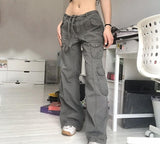 Kukombo Streetwear Retro Loose Cargo Denim Jeans Women Pockets Fashion Fairycore Clothes Casual Vintage Joggers Sweatpants Cuteandpsycho-0213