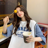 Kukombo 2022 Summer New Womens T-shirt Fake Two-piece Short Sleeve Tshirt Korean Loose Student Short-sleeved Ins Tide Top Kawaii Clothes