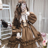 Kukombo Hstar Cute Women's Lolita OP Dress Flouncing Trim Japanese Harajuku Long Sleeves Victorian Dress Vestidos Gothic Lolita Cosplay