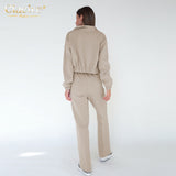 Kukombo 2022 spring Casual Slim Apricot Pants Set Women Fashion Long Sleeve Shirt Two Piece Pants Set Female Elegant Straight Trouser Suits
