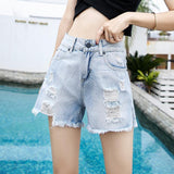 Kukombo Shorts Women Summer Denim Fur-Line Washed Crimping Vintage Womens Lace-Up Loose Slim A-Line Wide-Leg Leisure Korean-Style Chic