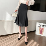 Kukombo Women 2022 Summer Elegant Casual All-match High Waist Offcie Lady Midi Mermaid Skirt