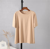 Christmas Gift Hirsionsan 100% Cotton Oversized T Shirt Women Harajuku Basic Loose Short Sleeve Tees Soft Female Solid Tops Khaki Summer Jumper