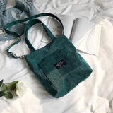 Kukombo  Women Corduroy Shoulder Bags Striped Cloth Fabric Handbags Casual Zip Tote Canvas Crossbody Bag Cute Shopping Bag For Ladies