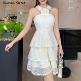 Kukombo Apricot Lace Dress For Woman Summer Fashion Design Sleeveless Sexy Dress Bodycon Female Evening Mni Dresses For Women Party Wed