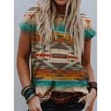 Christmas Gift 2021 Summer Women New Urban Casual Round Neck Print Short Sleeve  T-shirt Ladies Retro Plus Size Loose Shirt Tops