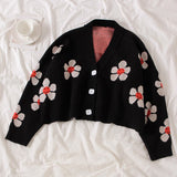 Christmas Gift Harajuku Girls Sweet Green Flower Cropped Cardigan Women Oversized Batwing Sleeve Sweater Knitwear Autumn Winter Warm Knit Coats