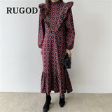 Christmas Gift 2021 Spring Retro Korean Maxi Dress Solid Full Sleeves Top For Women Elegant Casual Loose Ladies Dresses Woman Party Night