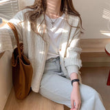 Kukombo Cardigan Women 2022 Spring Sweater Hollow Out Korean Fashion V-Neck Knitted Clothes Purple Long Sleeve Soft Outwears
