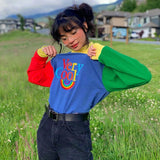 Rainbow Letter Print Oversize Hoodies Women Color Patchwork Long Sleeve Pullove Streetwear Autumn Aesthetic Sweatshirt