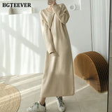 Christmas Gift BGTEEVER V-neck Loose Full Sleeve Women Sweater Long Dress Autumn Winter Knitted Dress Casual Straight Female Vestidos 2021