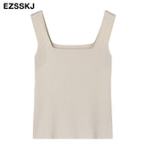 Christmas Gift high quality chic basic U-NECK Summer white knit Women tank top sexy sleeveless t-shirt  vintage top casual crop top t shirt
