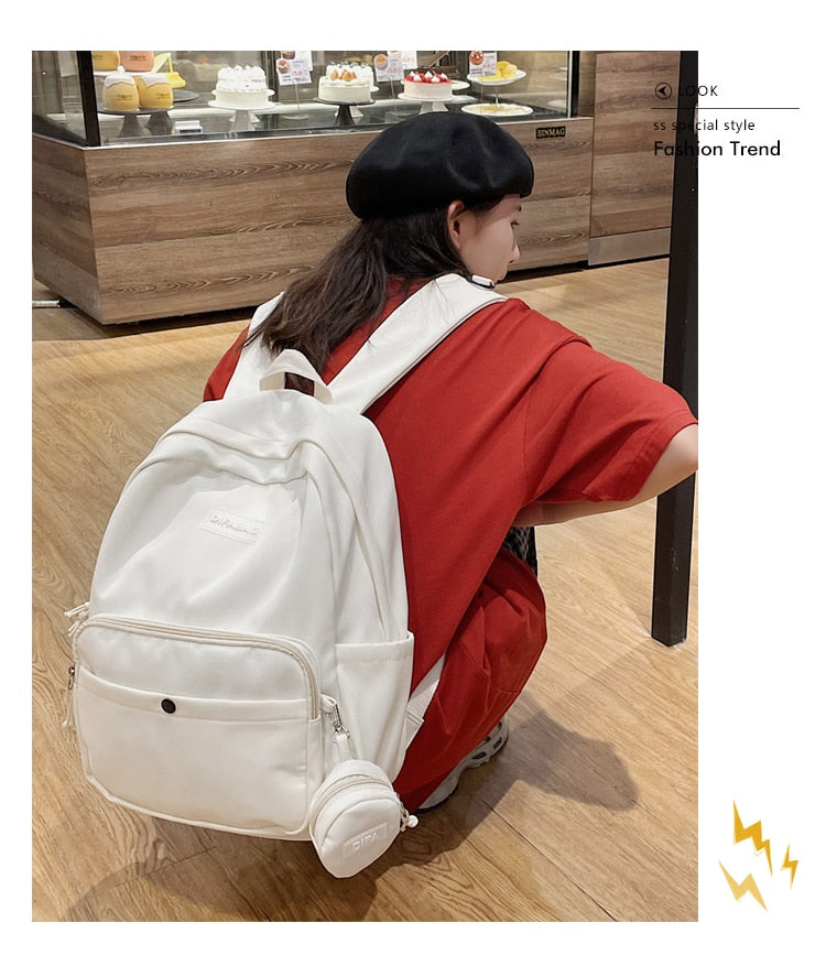 Kukombo New Waterproof Nylon Women Backpack Large Capacity Solid Color Travel Bag College Schoolbag for Teenage Girls Laptop Backpacks