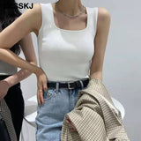 Christmas Gift high quality chic basic U-NECK Summer white knit Women tank top sexy sleeveless t-shirt  vintage top casual crop top t shirt