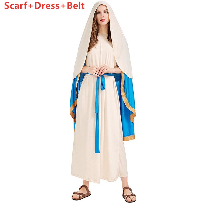 Halloween Kukombo New Halloween Cosplay The Virgin Mary Costume For Women Carnival Party Adult Role-Play Ancient Israel Nun Fantasia Dress
