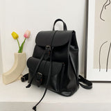 Kukombo Back to school  Women Drawstring Backpack PU Leather School Bags Teenage Girls Belt Decoration Backpacks For Female High Quality Ladies Bagpack