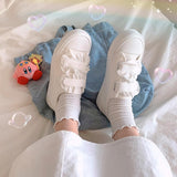 Kukombo Women White Sneaker Kawaii Lolita Shoes Cute Lady Japanese Lace Velcro Plush Flats Spring Casual Canva Footwear 2022 tenis Female