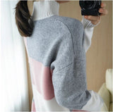 Kukombo New Cashmere Sweater Women's High-Neck Color Matching 100% Pure Wool Pullover Fashion Plus Size Warm Knitted Bottoming Shirt -0505