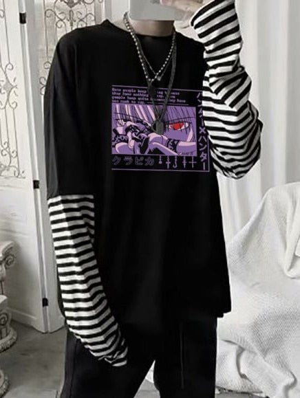 Black Friday Sales Rainbow Sleeve Harajuku T-Shirt Women's Stitching Long Sleeve T-Shirt Stripe Printing O-Neck Chic Tops 2022 Summer Streetwear
