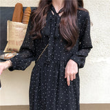 Christmas Gift BGTEEVER Elegant Polka Dots Print Women Chiffon Dress Vintage Loose Long Dress Lace-up Female A-line Vestidos femme  Spring