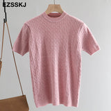 Christmas Gift cashmere spring  knit T Shirt Short Sleeve Women summer loose o-neck T Shirt chic solid color Basic t-shirt Tee Shirt Female top
