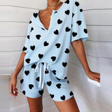 Christmas Gift Summer Fashion Women's Pajamas V-Neck Short Sleeve Tracksuit Print Splicing Sleepwear Set Nightwear Home Suit For Women Clothes