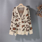 Kukombo New 2022 Women's Autumn Winter Sweaters Fashionable Elegant Button Cardigans Leopard Oversized Vintage Tops SWC3186JX