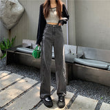 Kukombo Korean Style Long Jeans Women Autumn 2022 High Street Casual Wide-Legged Pants Bandage Designer Harajuku Elegant Chic Jeans New
