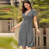 Christmas Gift Women's Summer Dress 2021 New Girl V-neck A-line Short Sleeve Chiffon Long Floral Party Beach Red Dress Femme Robe Clothing