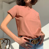 Christmas Gift Hirsionsan Basic Cotton T Shirt Women Summer New Oversized Solid Tees 7 Color Casual Loose Tshirt Korean O Neck Female Tops