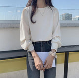 Kukombo Puff Sleeve Blouses Shirt Women Autumn Solid All-Match Elegant Female Pullover Tops Chic Ulzzang Fashion Outwear Shirt Vintage