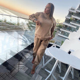 Christmas Gift Letter Print Pullover Suit Women Streetwear O-Neck Long Sleeve Loose 2-piece Woman Simple Slim Warm Women's Suit 2021