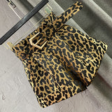 Kukombo  2022 New High quality Fashion Autumn Winter High Waist Leopard Print shorts Women with metal belt
