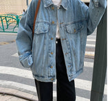 Kukombo Back to school outfit Woman Denim Coat Autumn New Ins Fashion Loose Turn Down Collar Single Breast Pockets Stitching Versatile Female Jacket